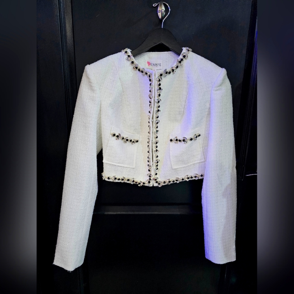 Tweed Beaded Short Blazer